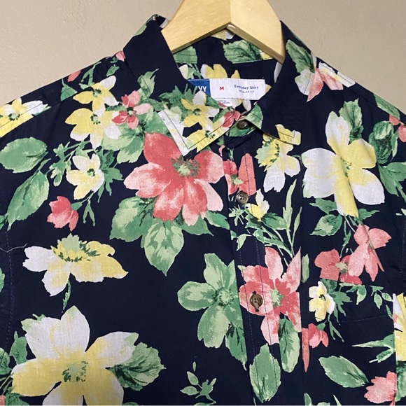 Old Navy Everyday Shirt Men Medium Navy Floral Regular Fit Cotton Short Sleeve - Picture 7 of 9